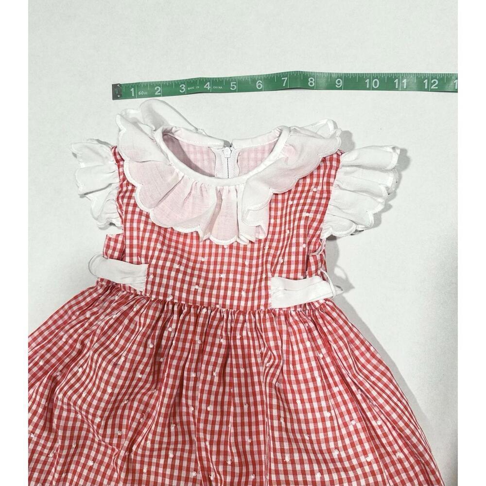 Vintage Sylvia White Toddler Girls Dress Red and White Gingham Zipper Ruffles 2T - Picture 13 of 15